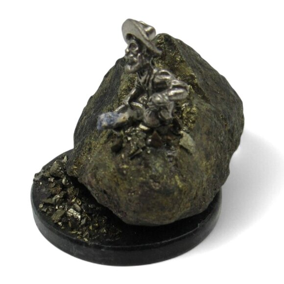 GOLD Prospector On Pyrite Rock Fools Gold With Metal MINER Figurine - Picture 7 of 9
